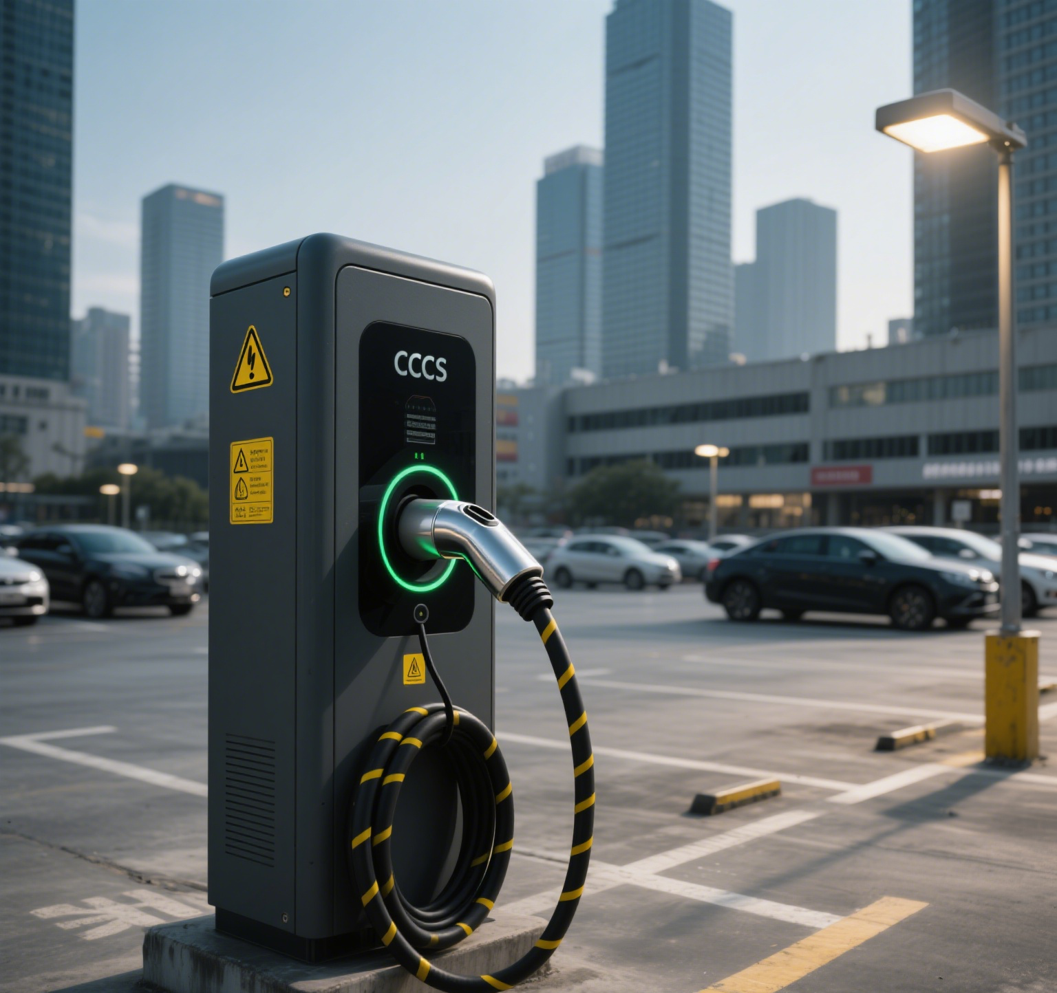 CCS EV charger in parking lot