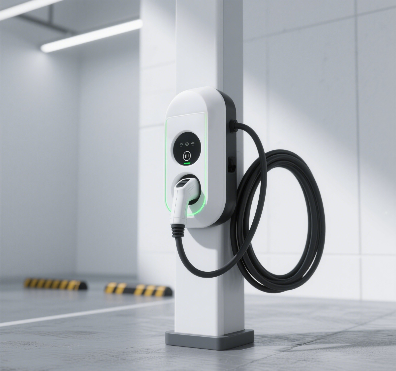 Modern EV charger in a garage